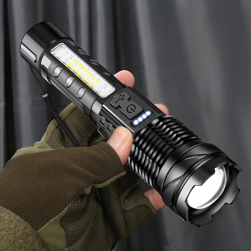 Cross-border new bright flashlight USB charging outdoor white laser flashlight with COB work light