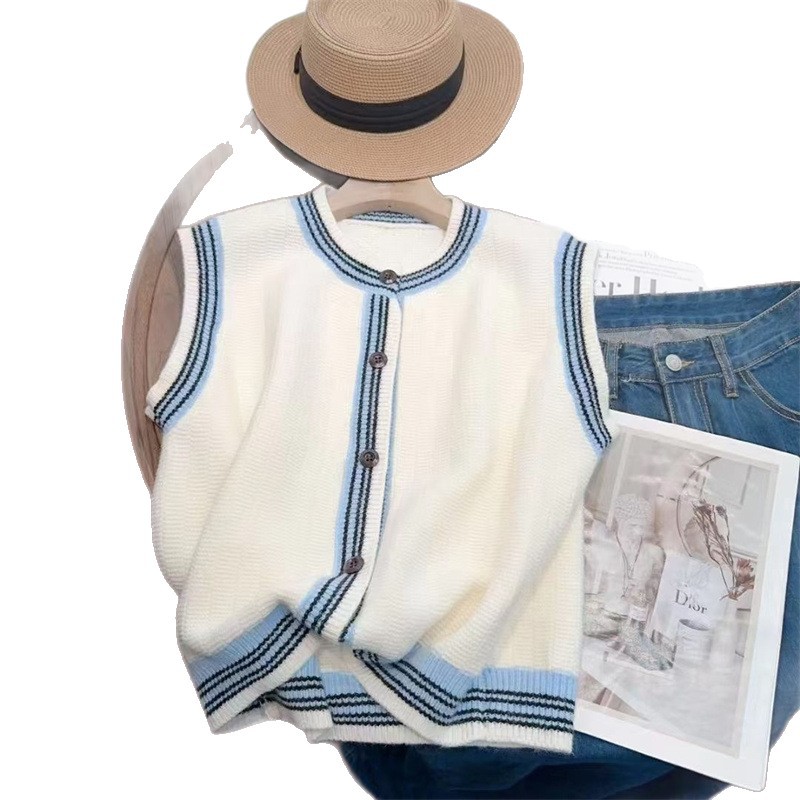 estilo universitario coreano de otoño y invierno ropa de mujer retro alto nivel de color de punto cardigán chaleco de diseño de estilo caballo clip de moda mujer