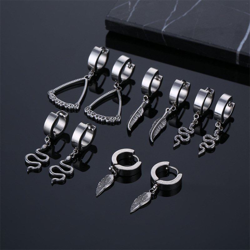 7g Weight Vacuum Plating Gold Plating Process 1 Piece Hip-Hop Retro Exaggerated Feather Wings Snake Feather Vacuum Plating Men's Unisex Drop Earrings Earrings Ear Studs