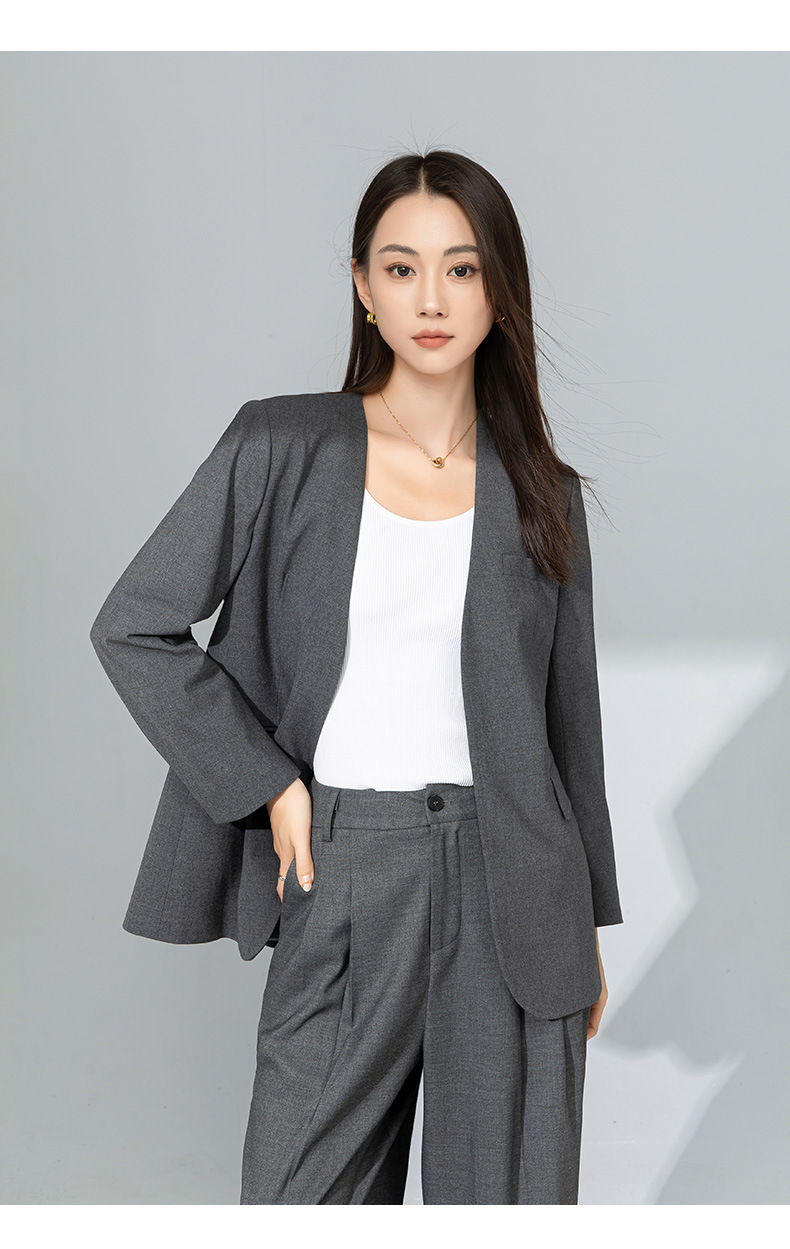 Áo blazer nữ cổ V len TR cao cấp dáng suông công sở — Quần màu xám 73144113 chi tiết 24