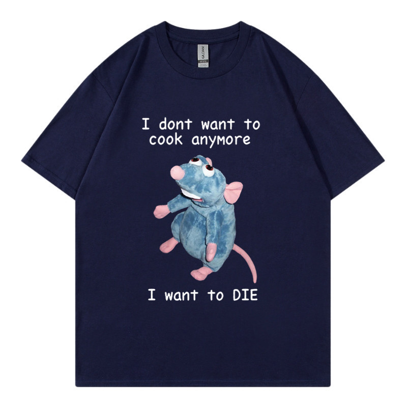 T-shirt en pur coton marque de mode sport nouveaux hommes ample col rond imprimé souris je ne veux pas cuisiner à nouveau T-shirt_voghion.com