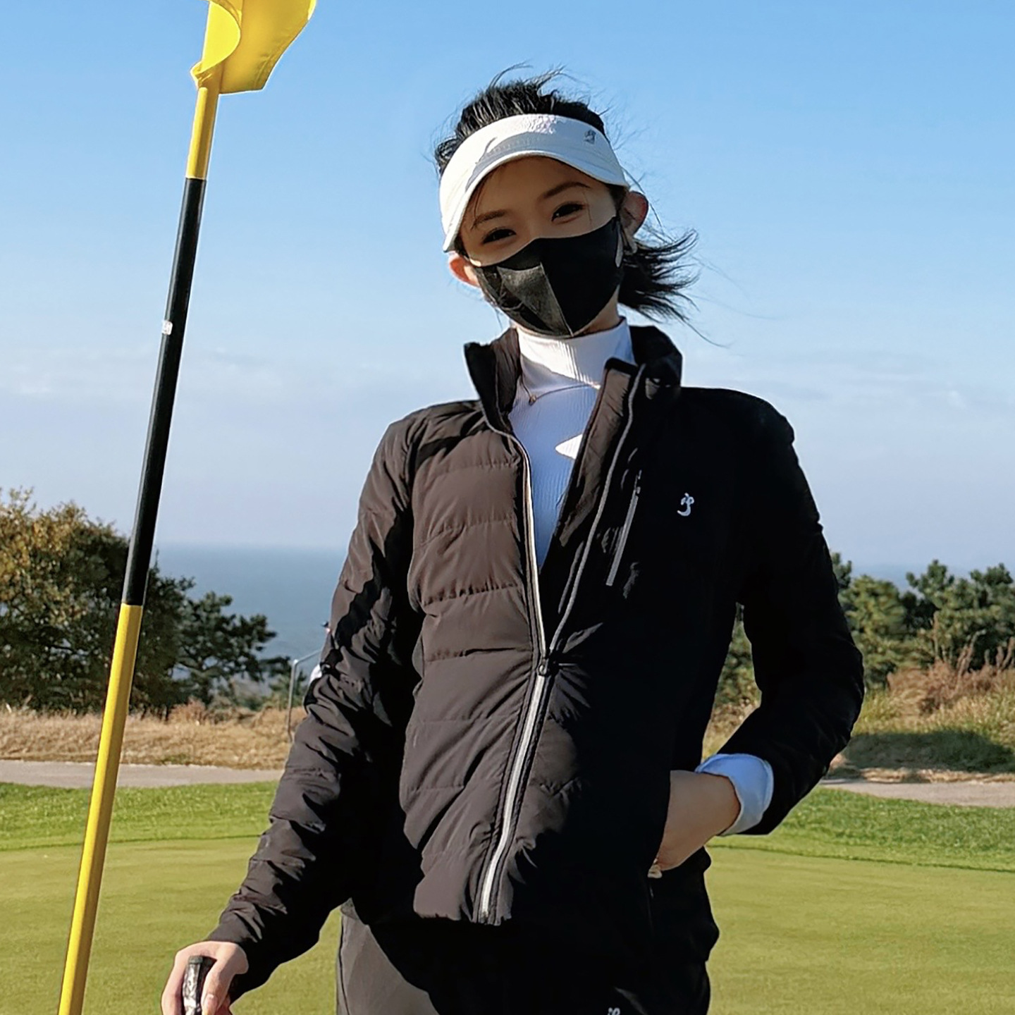 Tashi Golf Winter Warm Slim down Jacket Top Golf Women's Ig Thin Velvet High Waist Long Pants