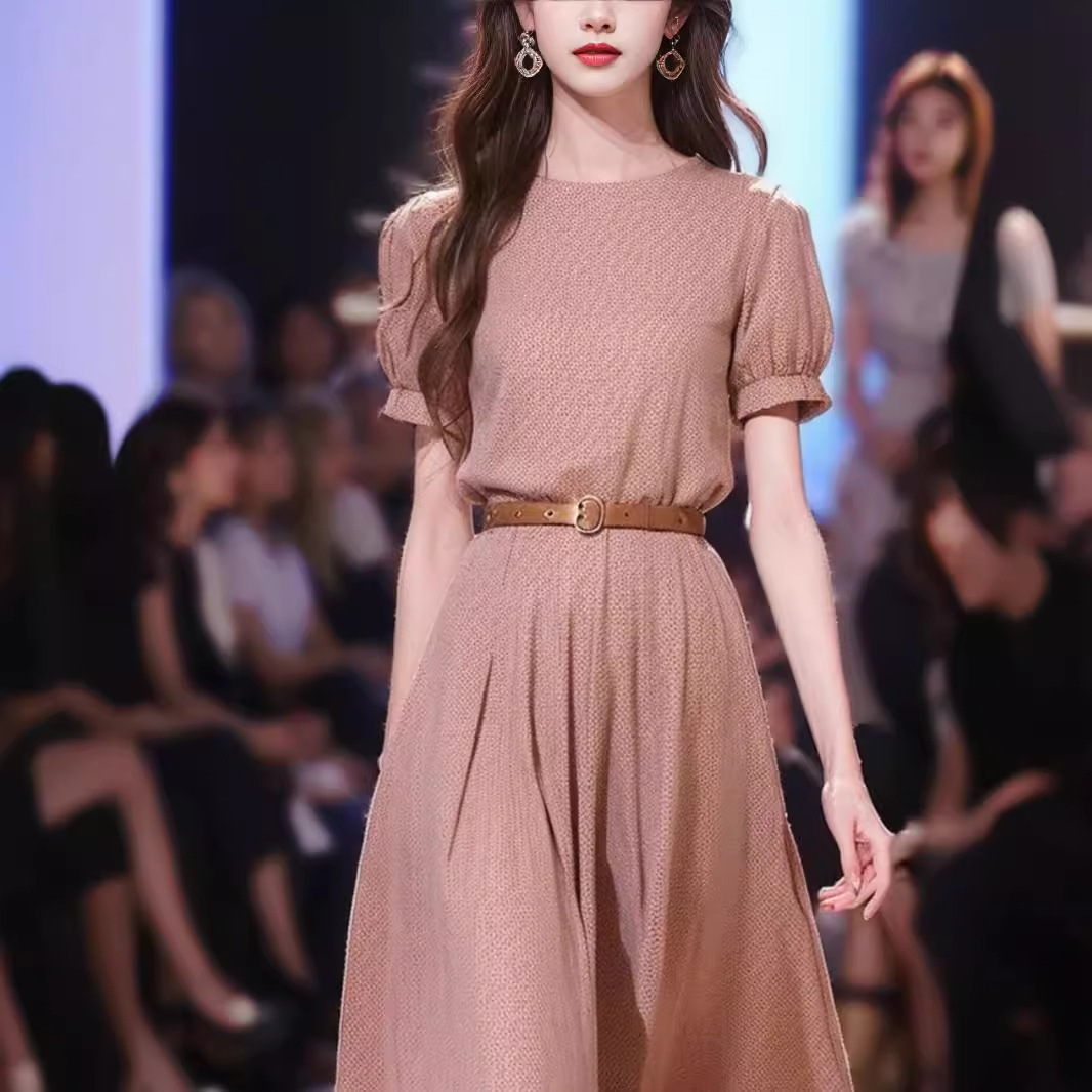 Đầm maxi nữ thắt eo cotton linen phong cách Pháp tôn dáng quả lê — Váy dán đậu