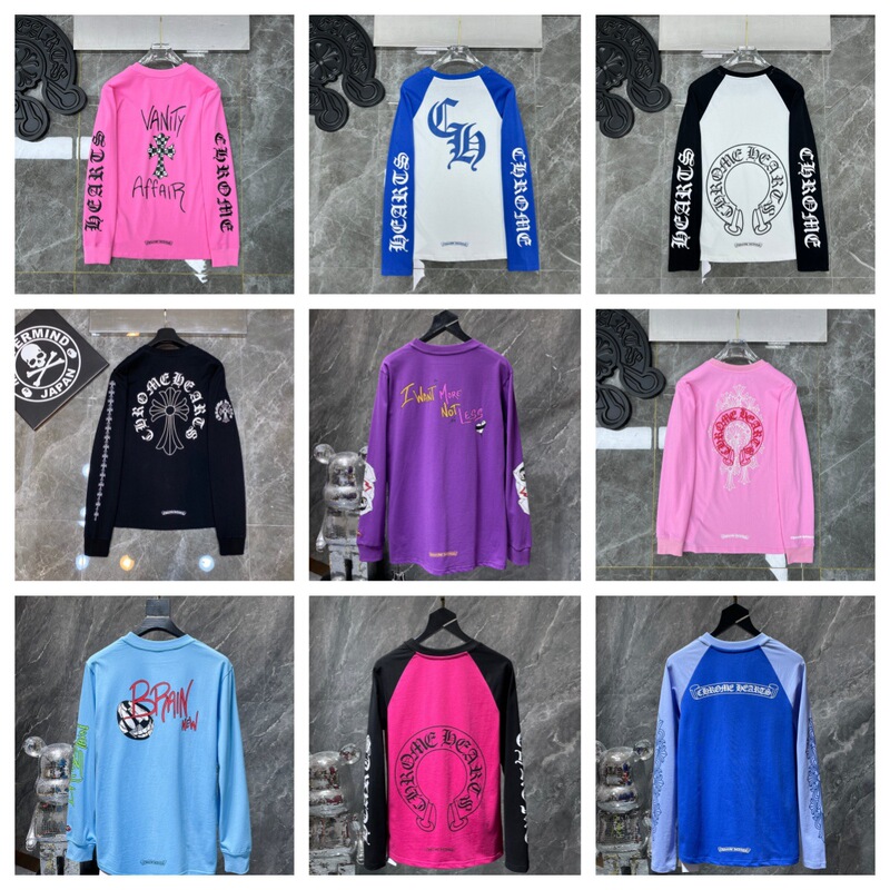 Cross-Border Trendy Brand Ch Long-Sleeved T-Shirt, Pure Cotton, Unisex, Loose Fit, Wholesale in Stock