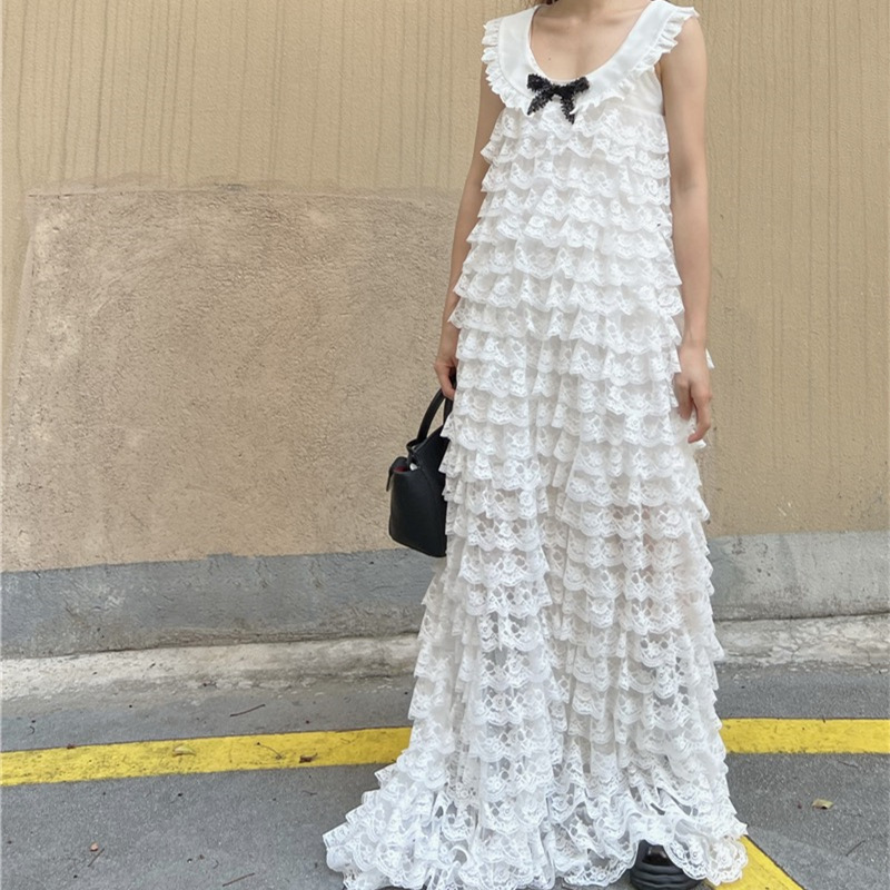 Designer Fashion Brand SHU Same Style Princess Sweet Fairy Style Round Neck Sleeveless Lace Cake Dress Dress