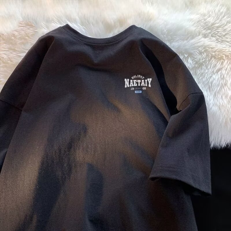 アメリカンレトロヘビーウェイト半袖Tシャツメンズ香港スタイルハンサムトレンディブランド大きいサイズルーズトレンド半袖レタープリント|undefined