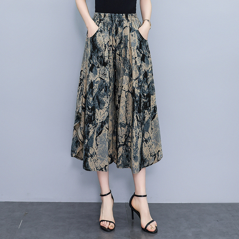 2026 New Summer Cotton Silk Cropped Wide-Leg Pants for Women, High-Waisted Drapey Pants, Loose Thin Rayon Skirt Pants