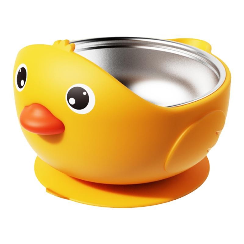 Pequeño pato amarillo Placa de silicona para niños suplemento de alimentos para bebés tazón integrado taza de succión resistente a la caída vajilla de alimentación juego de tazón de silicona