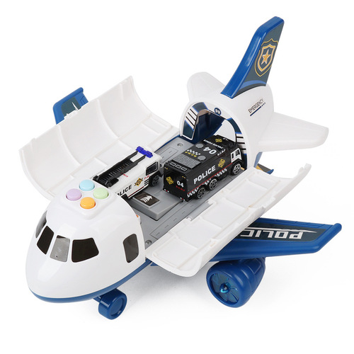 Cross-border children's airplane toy model alloy car light music story police engineering parking lot storage set