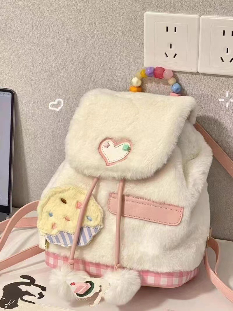 2024 New Autumn/Winter Sweet Ins Girls' Student Fashion Versatile Hairy Backpack_voghion.com