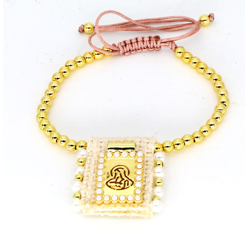 1 Piece Quantity Vintage Style Classic Style Virgin Mary Imitation Pearl Cloth Rope Ball Chain Stretch Adjustable String Bracelets Wholesale