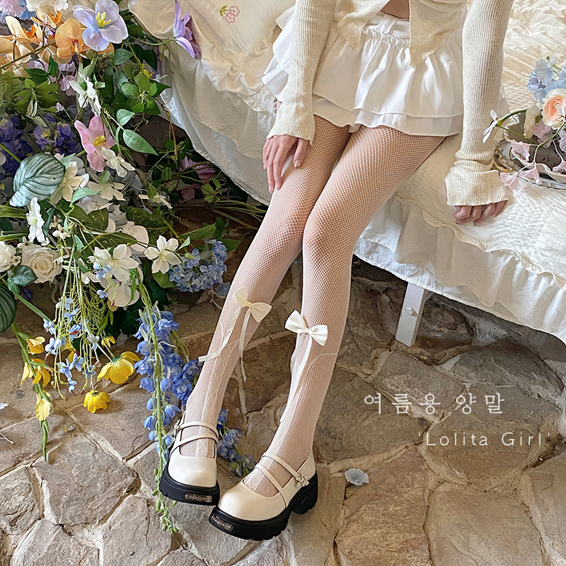 Calcetines de arco de primavera y verano delgadas lolita calcetines de base puros JK anti-hock jacquard red de pesca calcetines