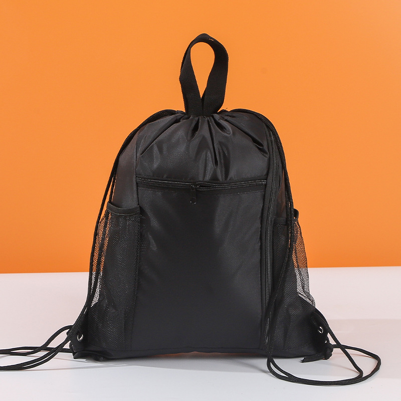 涤纶束口袋抽绳包拉链双肩运动收纳包彩印广告logo衣物旅行束口包