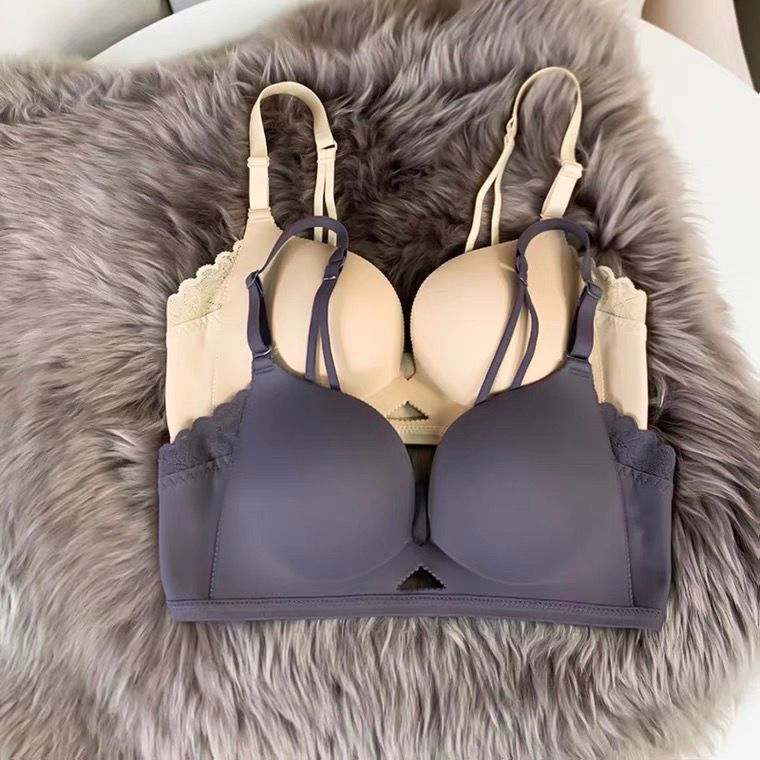 Japanese light kapok bra suit seamless push up upper support adjustable glossy thin small chest non-empty cup underwear for women