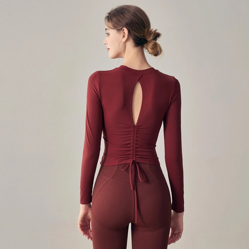 Cross-border sports top with chest pad yoga dress for women, beautiful back fitness clothing for weight loss, long sleeve Pilates dress, new winter version