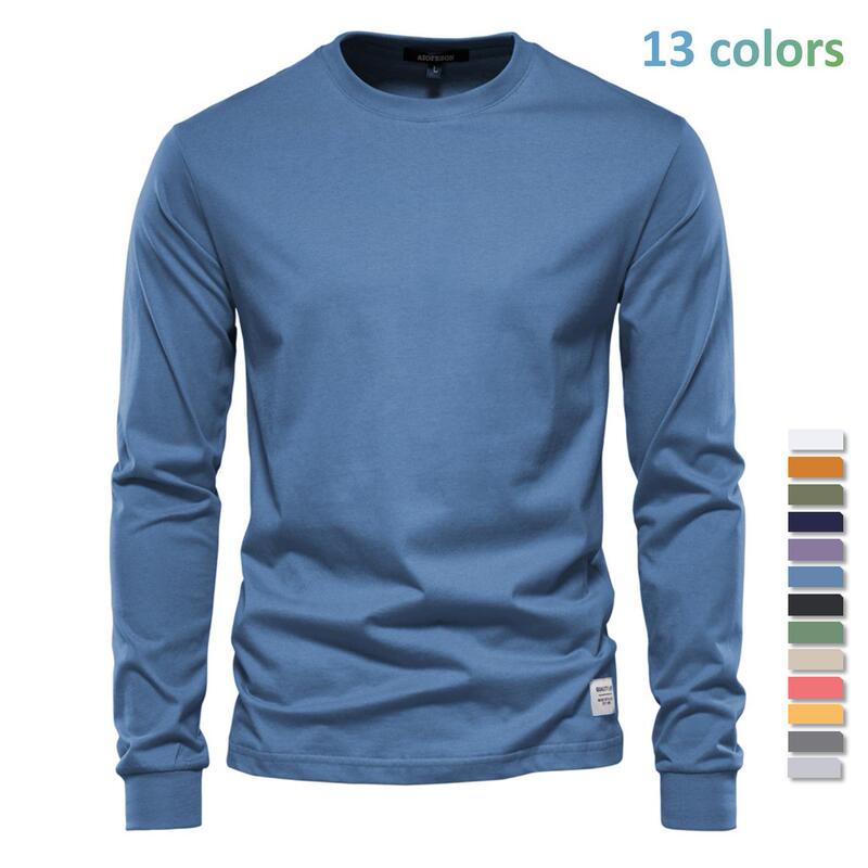 Autumn Trendy Long-sleeved New European-style Men's Solid Color Long-sleeved Top High Street Men's Hong Kong-style Cotton Inner T-shirt Autumn Trendy Long-sleeved New European-style Men's Solid Color Long-sleeved Top High Street Men's Hong Kong-style Cotton Inner T-shirt