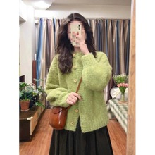 软糯高级感牛油果绿毛衣厚外套女冬季超好看圈圈绒针织开衫毛茸茸