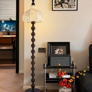 French Medieval Floor Lamp Living Room New Chinese Style Chinese Style Zen Style Bedroom Retro Fabric Walnut Color X20