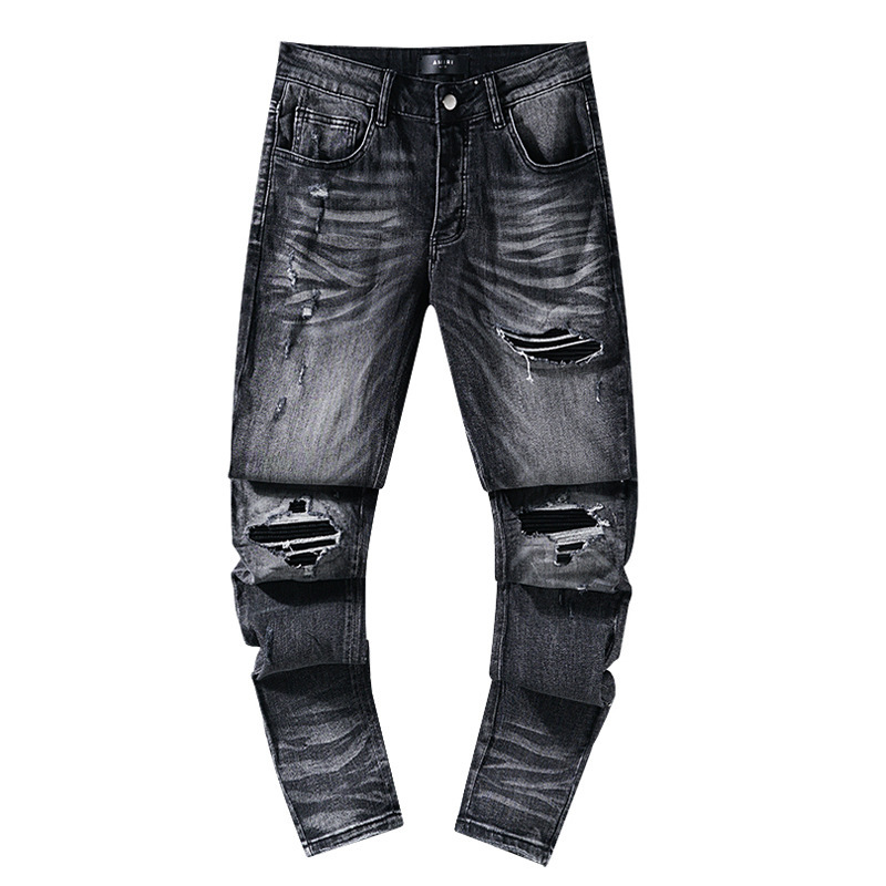 跨境欧美PurpleBrand牛仔裤jeans水洗做旧复古破洞泼墨潮流直筒|undefined