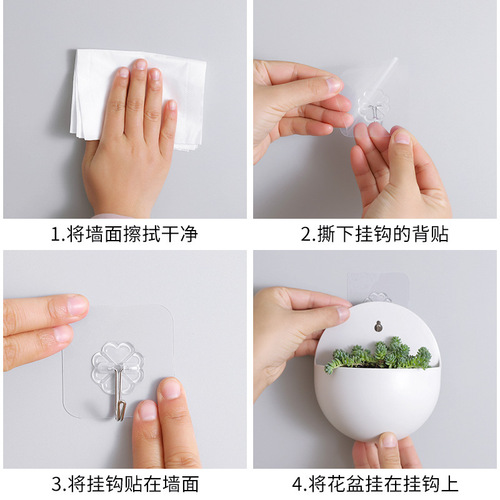 Wholesale plastic wall-mounted lazy pothos flowerpot with hook, wall-mounted hydroponics hanging semi-circular vase