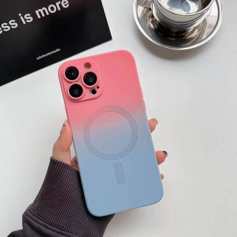iPhone17 Pro Max用ケース、液体グラデーションツートンカラー、マグネット式、レンズフィルム付き、Apple 16保護ケース|undefined