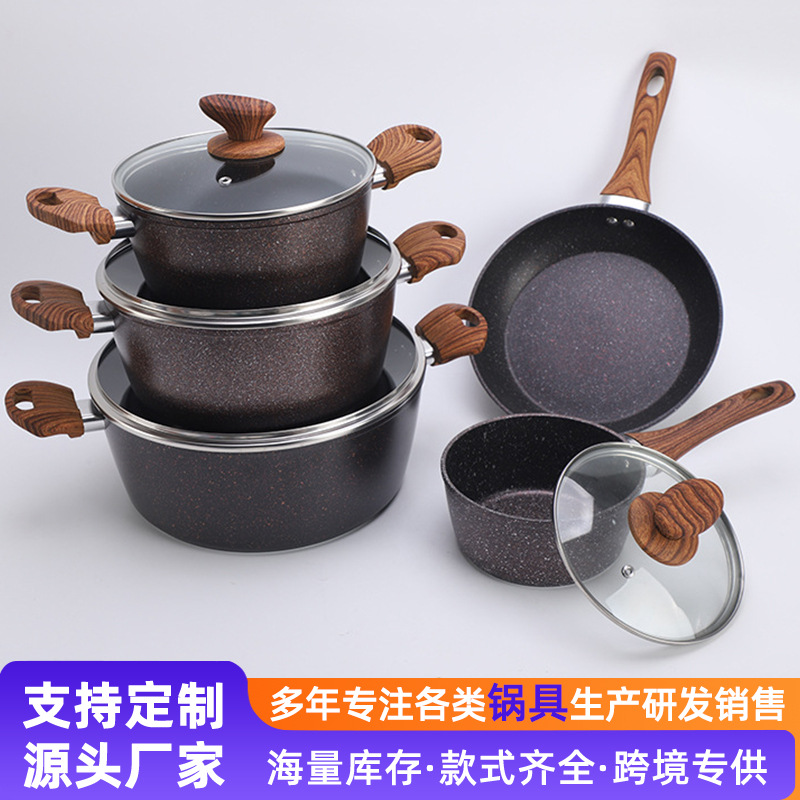 Sopa olla traje maifan olla de piedra de cinco piezas antiadherente wok sartén regalo olla combinación fábrica al por mayor