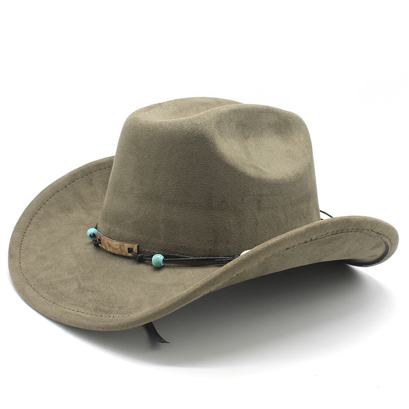 Cross-border new suede warped western cowboy hat men's and women's outdoor curled eaves ethnic style bowler hat felt hat