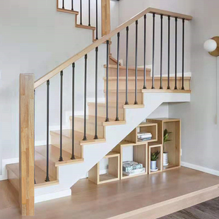 Modern Minimalist Style Wrought Iron Column Stair Guardrail Small Apartment Bay Window Railing Duplex Solid Wood Pastoral Style