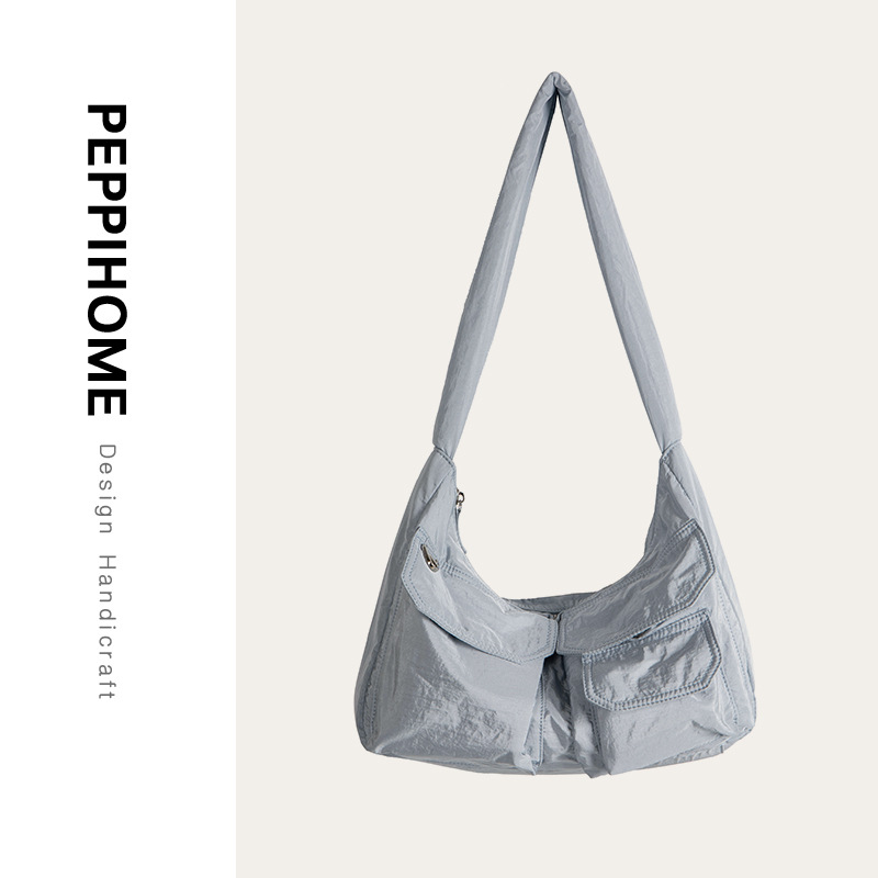 peppihome Japanese and Korean Summer New Lightweight Casual Nylon Fashion Shoulder Bag Student Large Capacity Underarm Bag