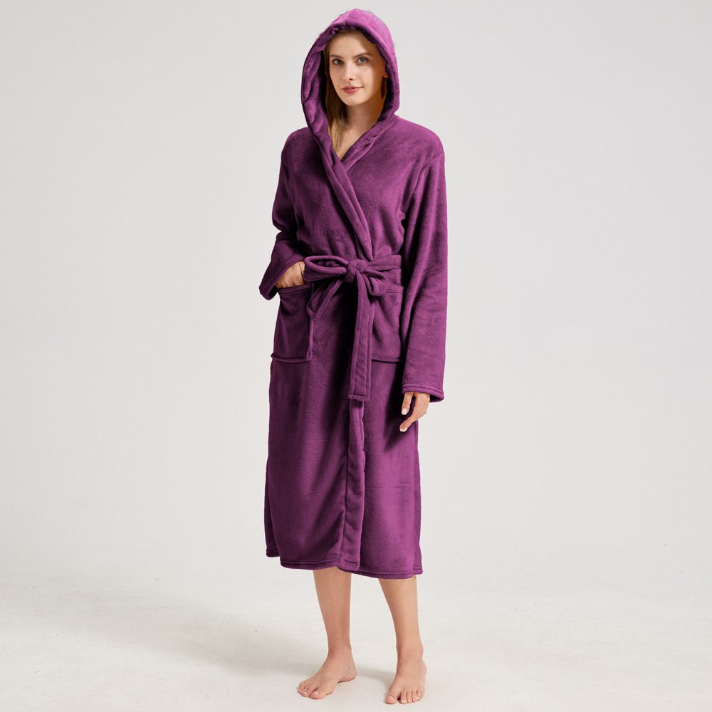 Bata de Baño Larga con Capucha para Pareja de Franela Térmica y Cómoda para el Hogar image 10