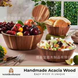 现代简约木质沙拉碗家用实木多用途水果木碗餐厅圆形木制餐具碗