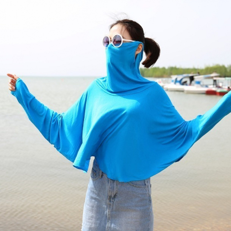 夏のサイクリング用モーダル薄手日焼け止め服、ゆったりとした長袖日焼け止め、顔と首を覆う女性用日焼け止め服|undefined