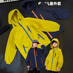082401两色儿童连帽冲锋衣撞色拉链中大童秋季外套三防户外服