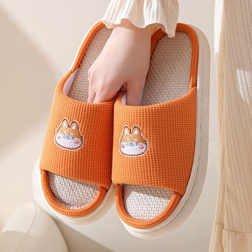  Four Seasons Linen Slippers for Female Couples Indoor Household Shoes Large White Sole Feeling Hemp and Floor Mops Wholesale