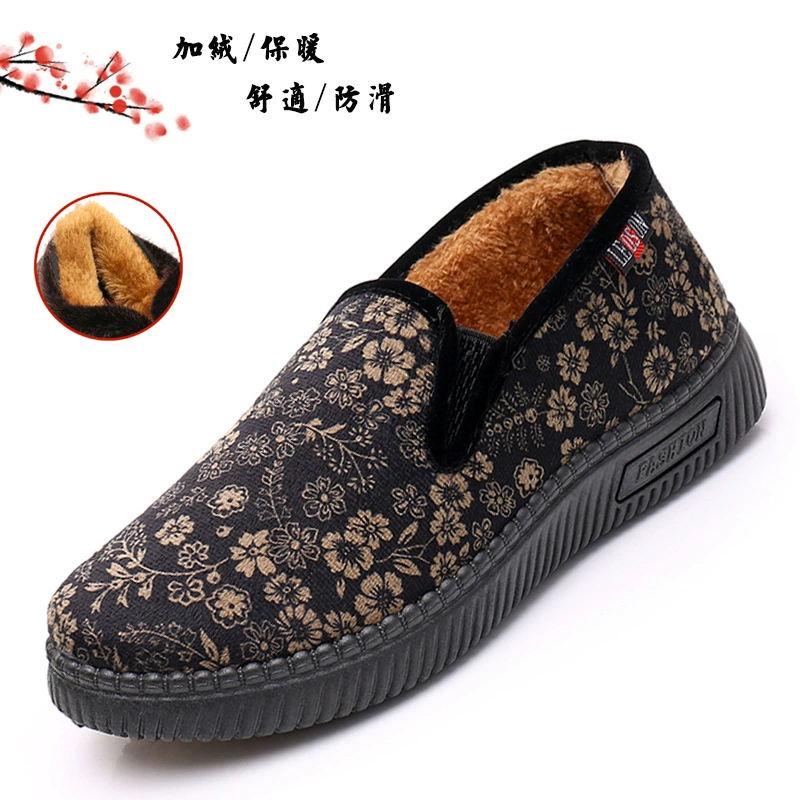 Тканевая обувь Old Beijing, женская зимняя теплая нескользящая подошва из говядины на флисовой подкладке для женщин среднего и пожилого возраста, Женская хлопковая обувь
