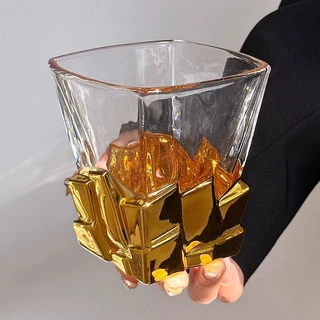 太空金冰块杯轻奢玻璃杯创意艺术限定酒杯手绘威士忌杯洋酒杯