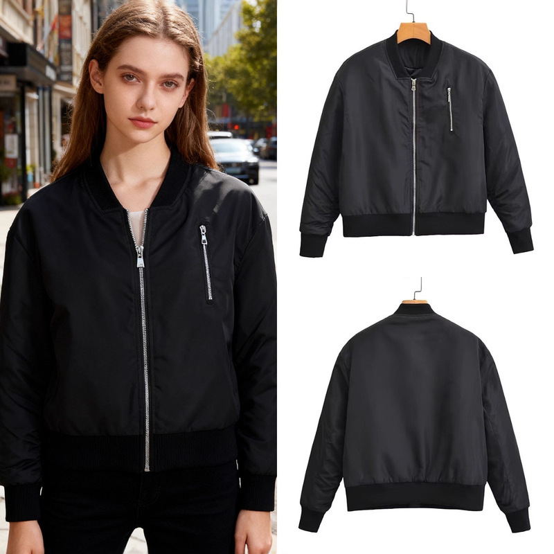 Za Export Cross-Border Spot Wholesale European and American Style Women's Winter Fashion Warm Simple Zipper Stand Collar Cotton Coat