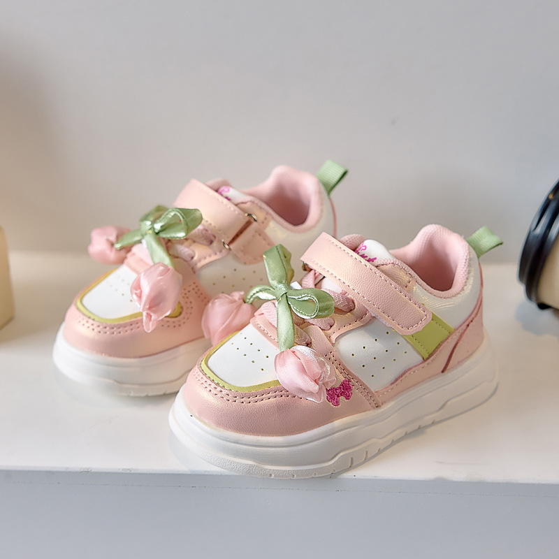 Zapatos infantiles de otoño 2025 chicas dama Fan flores zapatos de pan superligeros estudiantes lindos zapatos deportivos de moda
