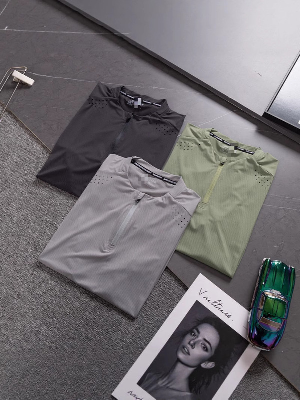 Niaojia アイスシルクランニングスポーツ半袖 Tシャツメンズ 2025 夏スタンドカラーハーフジップフィットネス服弾性速乾性服|undefined