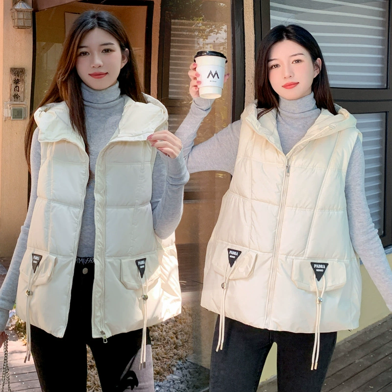 2023 осень-зима Новый однотонный холодостойкий теплый модный жилет с капюшоном больших размеров Повседневный свободный хлопковый жилет