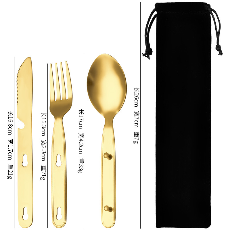 Cuchillo de vajilla al aire libre de acero inoxidable extraíble transfronterizo 410, tenedor y cuchara 3-en-1 de camping multifunción tenedor y cuchara vajilla portátil