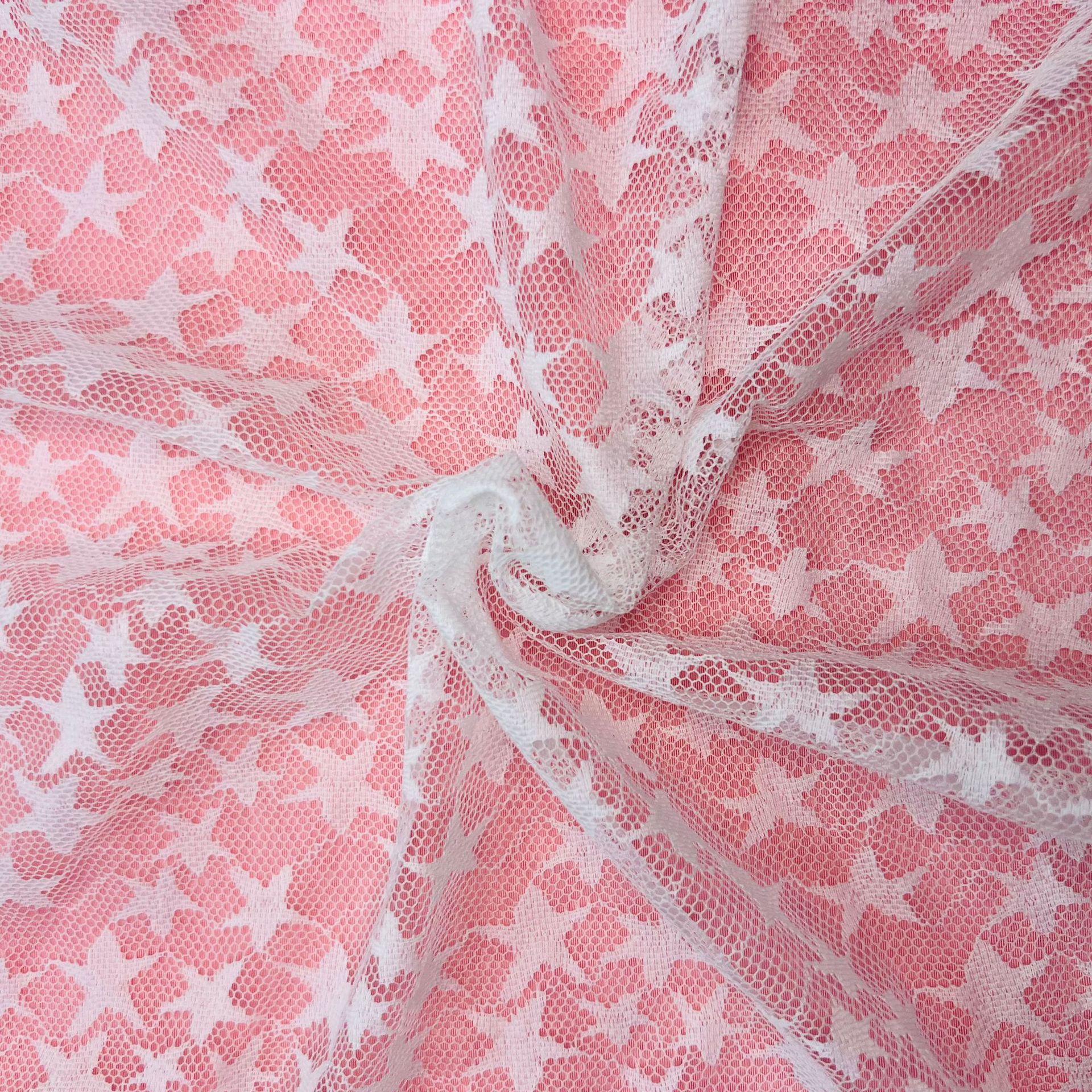 现货优惠爆款锦纶五角星微弹网布提花面料女装童装裙装舞台装饰