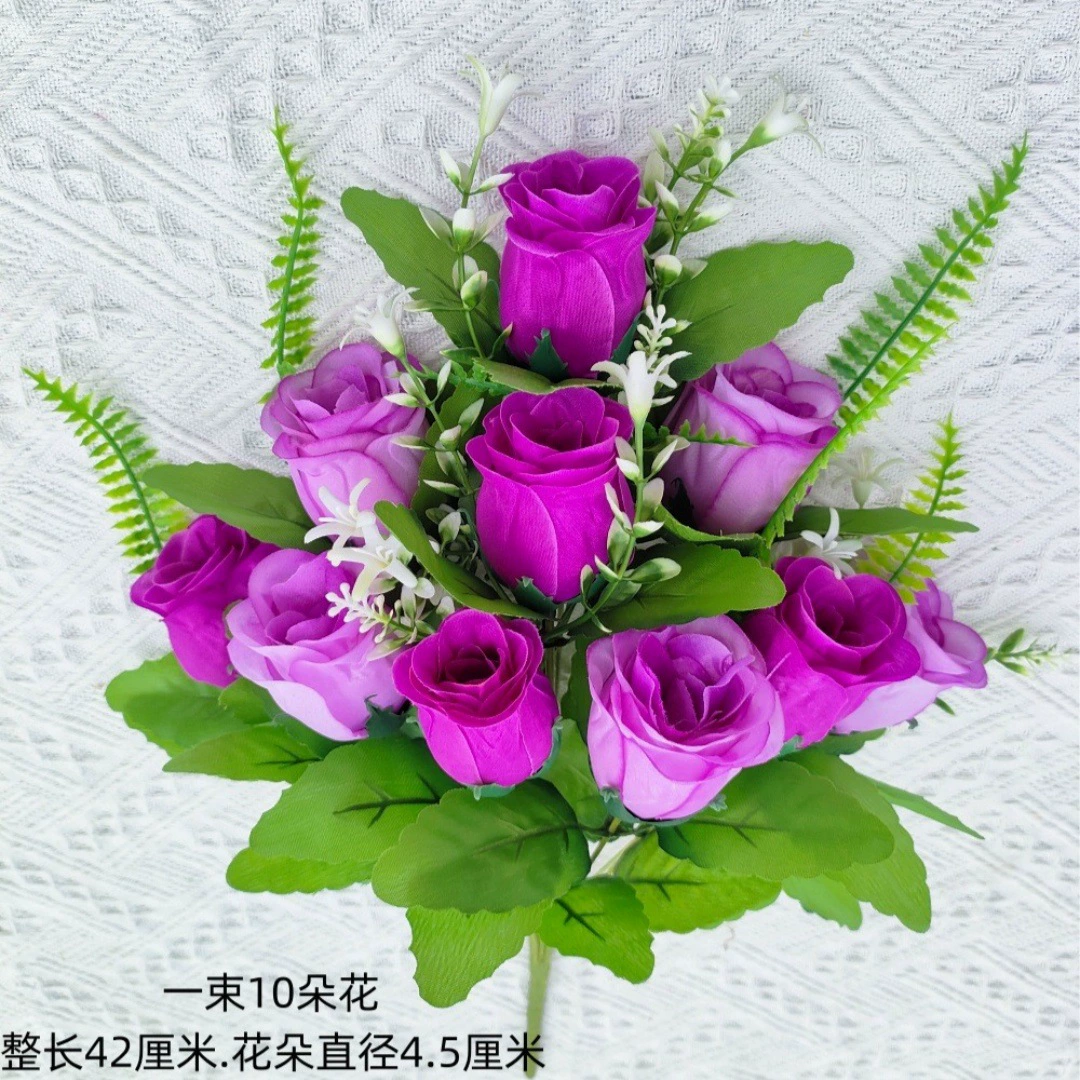  Flower 10-head two-color diamond rose fake flower single branch bedroom living room display decorative silk flower flower rose ins style