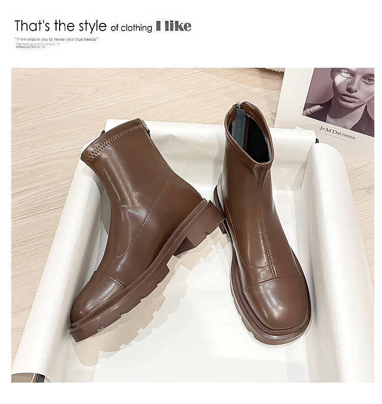 Genuine leather inner raised Martin 2024 new square toe heel thick sole elastic slim boots for women 33 small size_voghion.com