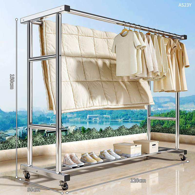 [더블폴 - 단층수납 120cm] 특대 스테인레스 - 프리 메탈 휠