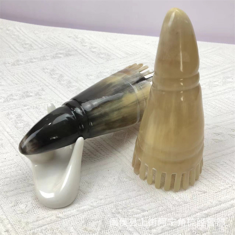 Natural Buffalo Horn Comb Fine and Wide Teeth Massage Comb Gua Sha Board Acupoint Stick 15-20cm overview