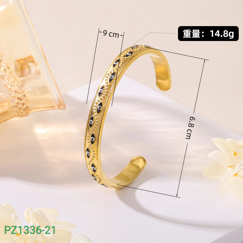 Pulseras de acero de titanio retro mujeres de moda transfronteriza europea y americana abierta electroalimentada diamantes de diamantes de diablo ojos brazalete de acero inoxidable joyas