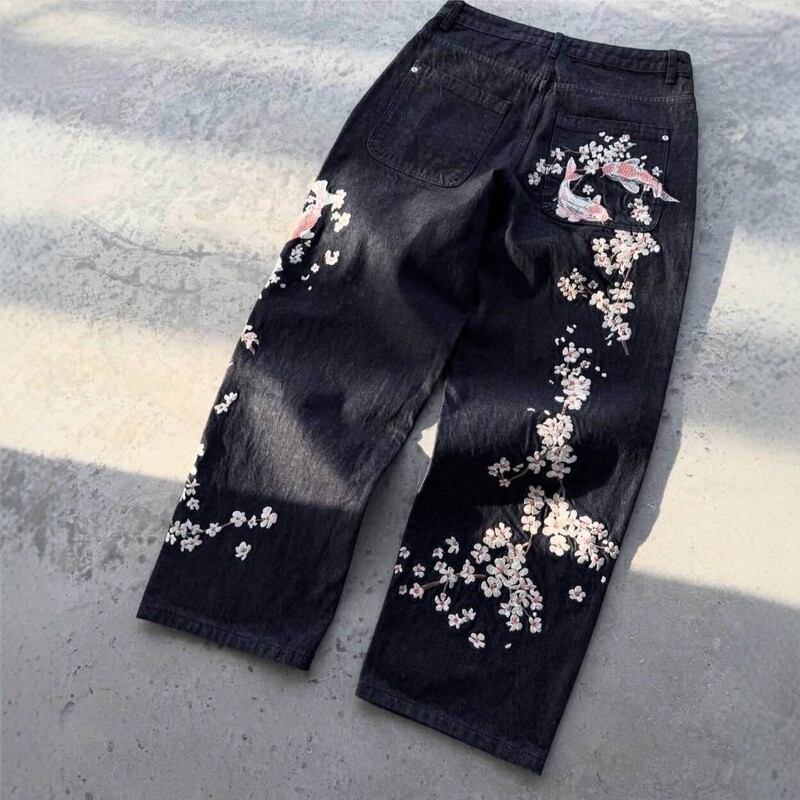 2026 New Cross-Border Japanese Style 3D Printed Men's Trendy Brand Cherry Blossom Warrior Pattern Straight Loose Casual Men's Long Pants