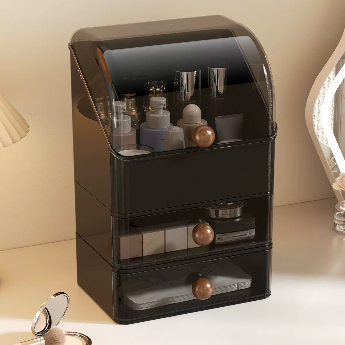 化妆品收纳盒家用桌面护肤品收纳化妆盒防尘梳妆台洗漱台置物架