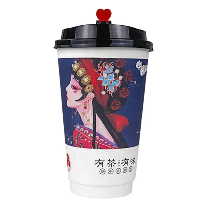 90 caliber disposable hot and cold drinks milk tea cup paper cup double coated coffee paper cup take-out packaging Cup printed logo